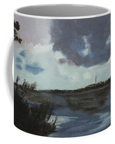 Blue Skies Coffee Mug featuring the painting Pointe aux Chein Blue Skies by Carol Oufnac Mahan