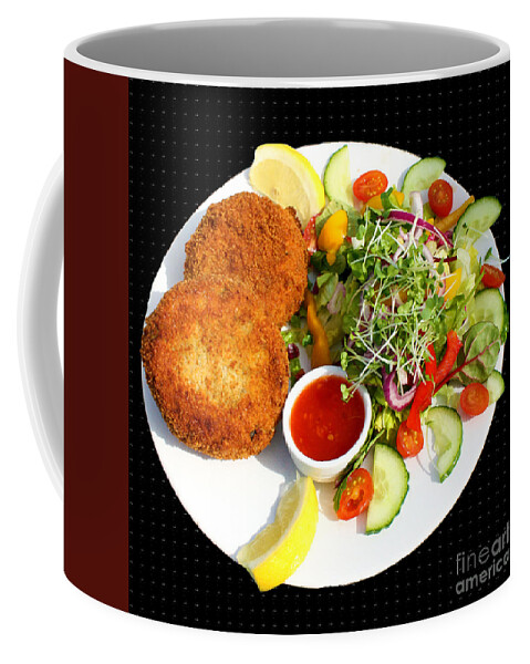 Crab Cakes Coffee Mug featuring the photograph Polpeor Cafe Crab Cake Salad by Terri Waters