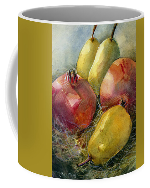Jen Norton Coffee Mug featuring the painting Pomegranates and Pears by Jen Norton