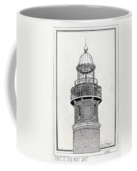 Ponce De Leon Inlet Lighthouse Coffee Mug featuring the drawing Ponce De Leon Inlet Lighthouse by Ira Shander