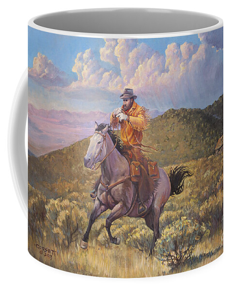 Wall Art Coffee Mug featuring the painting Pony Express Rider at Look Out Pass by Robert Corsetti