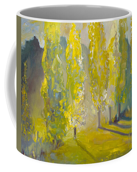 Impressionist Coffee Mug featuring the painting Poplars in the Morning by Lynn Hansen