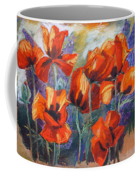 Flowers Coffee Mug featuring the drawing Poppies And Lupines by Barbara Pommerenke
