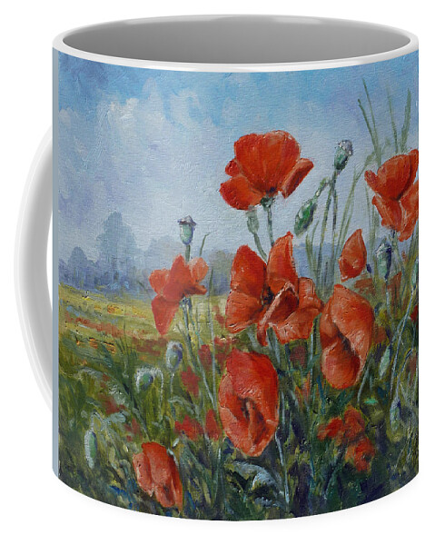 Poppies Meadow Coffee Mug featuring the painting Poppies meadow by Irek Szelag