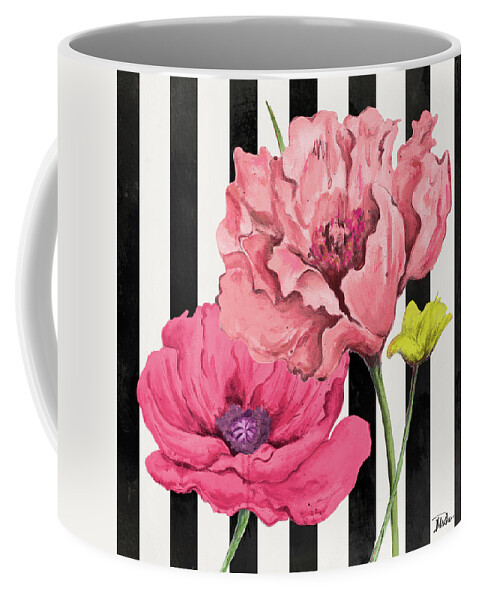 Poppies Coffee Mug featuring the digital art Poppies On Stripes I by Patricia Pinto