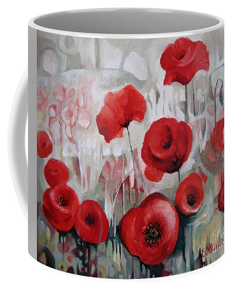 Poppy Coffee Mug featuring the painting Poppy flowers by Elena Oleniuc