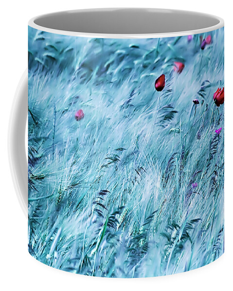  Flower Coffee Mug featuring the digital art Poppy In Wheat Field by Odon Czintos