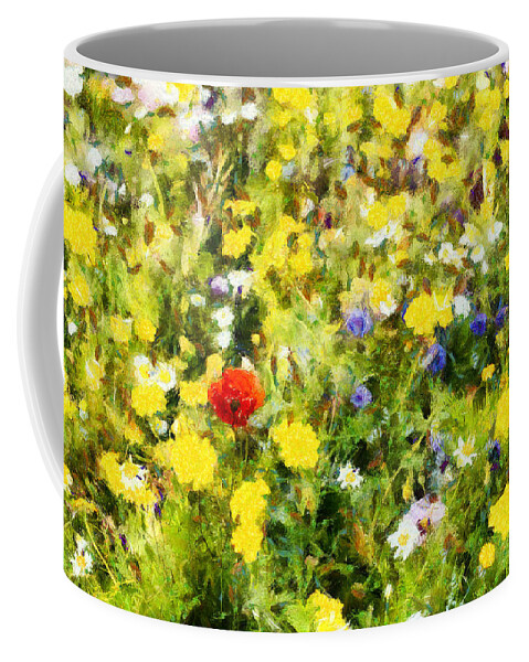 Poppy Coffee Mug featuring the photograph Poppy in wildflowers by Nigel R Bell