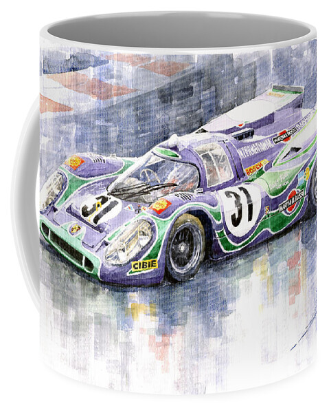 Shevchukart Coffee Mug featuring the painting Porsche 917 K Martini Racing 1970 by Yuriy Shevchuk