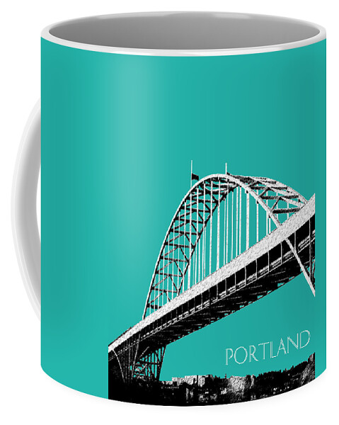 Architecture Coffee Mug featuring the digital art Portland Bridge - Teal by DB Artist