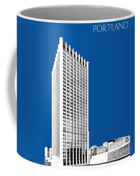 Architecture Coffee Mug featuring the digital art Portland Skyline Wells Fargo Building - Royal Blue by DB Artist