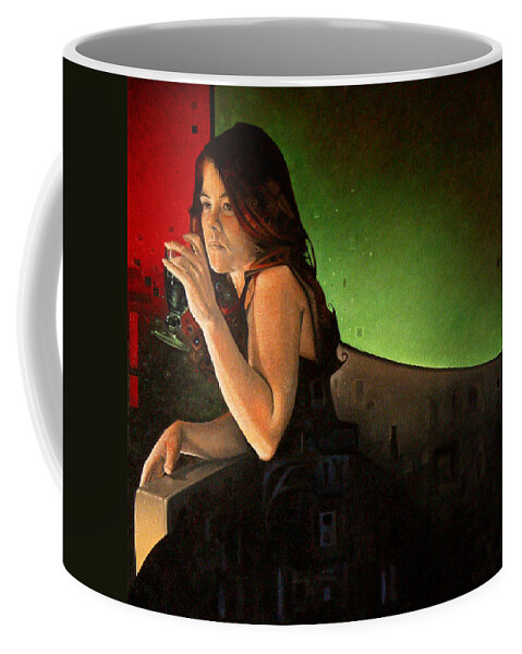 Portrait Coffee Mug featuring the painting Portrait of Sherry Reminiscing by T S Carson