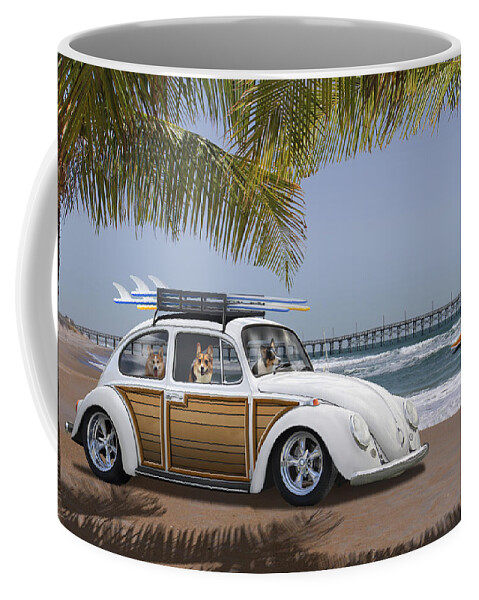 Dogs Coffee Mug featuring the photograph Postcards from Otis - Beach Corgis by Mike McGlothlen
