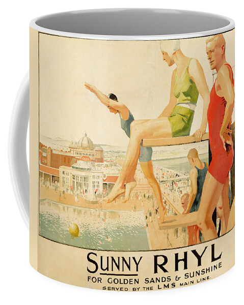 North Wales Coffee Mug featuring the painting Poster advertising Sunny Rhyl by Septimus Edwin Scott