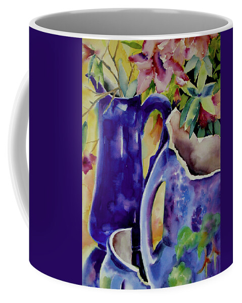 Original Watercolors Coffee Mug featuring the painting Pottery and flowers by Julianne Felton