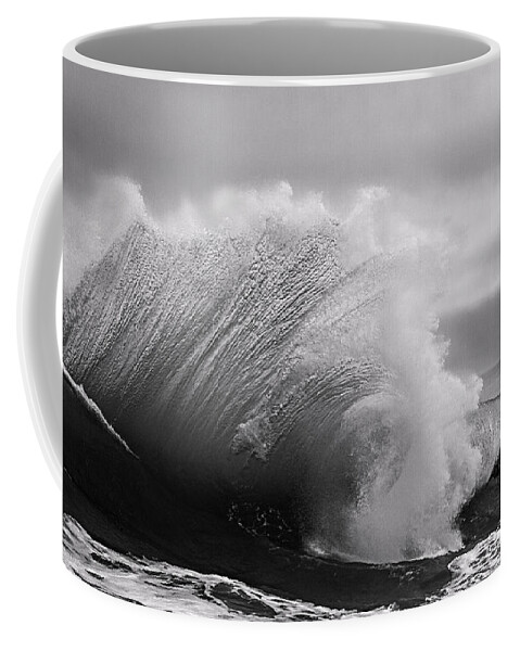 Beach Coffee Mug featuring the photograph Power in the Wave BW By Denise Dube by Denise Dube