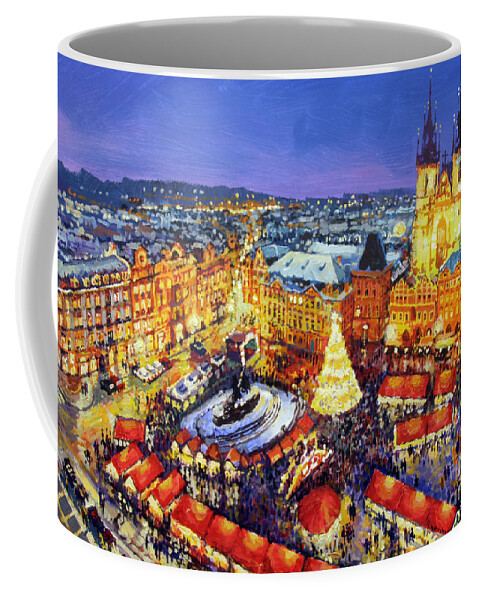 Acrilic Coffee Mug featuring the painting Prague Old Town Square Christmas Market 2014 by Yuriy Shevchuk