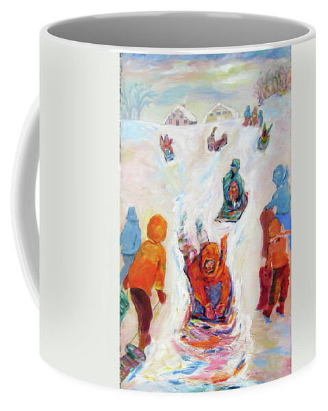 Kids Tobogganing Coffee Mug featuring the painting Prairie Winter Fun by Naomi Gerrard
