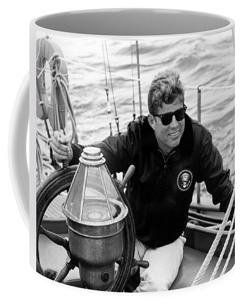 Jfk Coffee Mug featuring the photograph President John Kennedy Sailing by War Is Hell Store