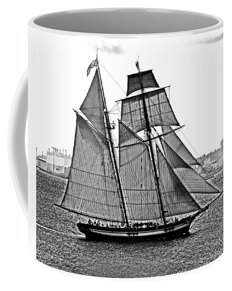 Pride Of Baltimore Coffee Mug featuring the photograph Pride of Baltimore II Black and White by Bill Swartwout