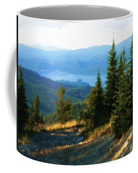 Landscape Coffee Mug featuring the digital art Priest Lake Trail by Debra Baldwin