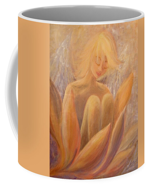 Angel Coffee Mug featuring the painting Protection by Jo Smoley