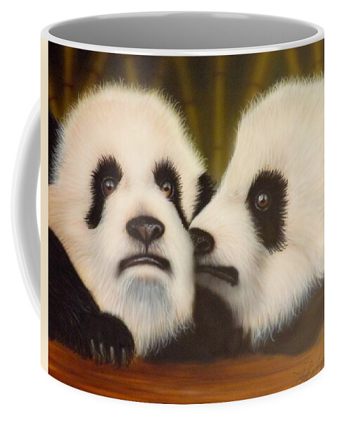 Pandas Coffee Mug featuring the painting Pssst... by Darren Robinson