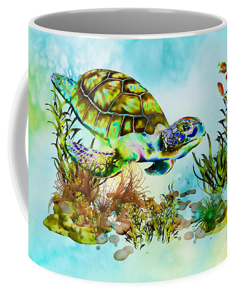 Psychedelic Sea Turtle Coffee Mug featuring the mixed media Psychedelic Sea Turtle by Olga Hamilton