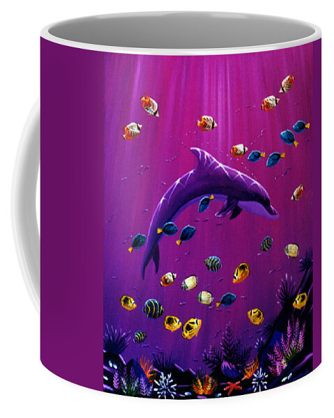 Purple Coffee Mug featuring the painting Purple Dolpins by Lance Headlee