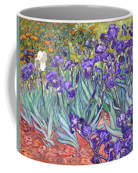Van Gogh Coffee Mug featuring the painting Purple Irises by Vincent Van Gogh