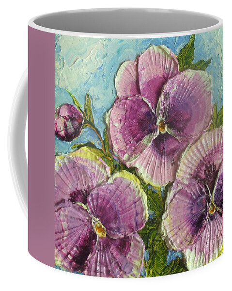 Spring Coffee Mug featuring the painting Purple Pansies by Paris Wyatt Llanso