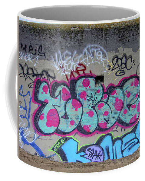 Graffiti Coffee Mug featuring the photograph Purple Polka Dots by Donna Blackhall