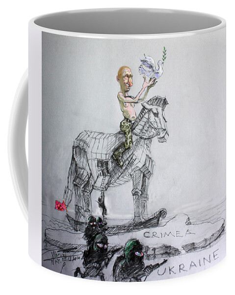 Vladimir Putin Coffee Mug featuring the mixed media Putin's Surprising Crimea Visit by Ylli Haruni