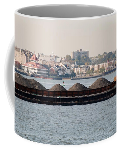 Brooklyn Bridge Coffee Mug featuring the photograph PYRAMID DIRT on the BARGE by Rob Hans