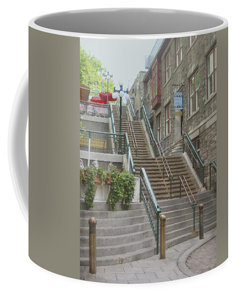Quebec City Coffee Mug featuring the photograph quaint street scene photograph THE BREAKNECK STAIRS of QUEBEC CITY  by Ann Powell