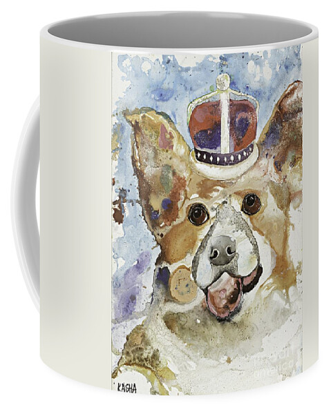 The Queens Corgi's Coffee Mug featuring the painting Queen Corgi by Kasha Ritter