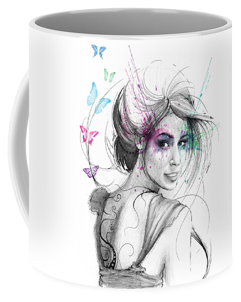 Butterflies Coffee Mug featuring the drawing Queen of Butterflies by Olga Shvartsur