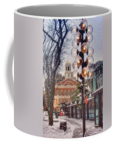 Quincy Market Coffee Mug featuring the photograph Quincy Market Flurries by Joann Vitali