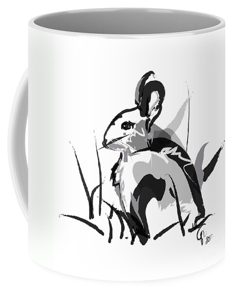 Rabbits Coffee Mug featuring the painting Rabbit Bunny Black White Grey by Go Van Kampen