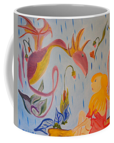 Dragon Coffee Mug featuring the painting Rain Dragon by Meryl Goudey