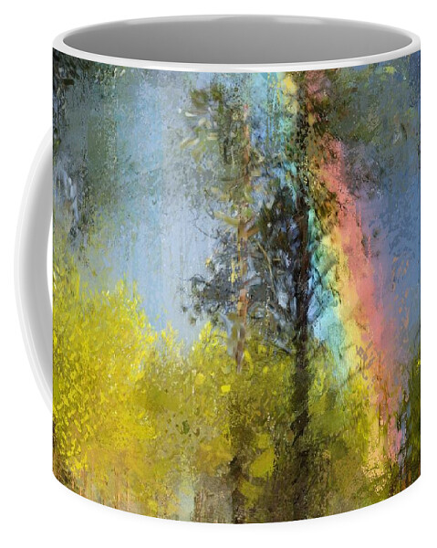 Beauty Coffee Mug featuring the digital art Rainbow in the forest by Debra Baldwin