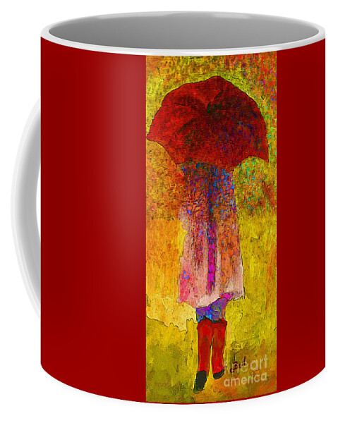 Red Umbrella Coffee Mug featuring the painting Raining Sunshine by Claire Bull