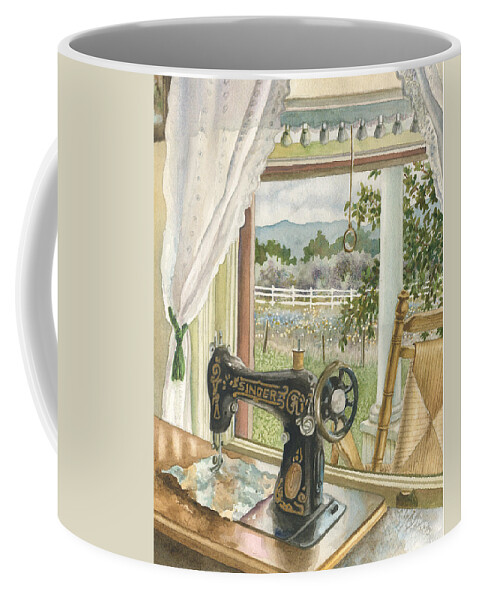 Sewing Machine Painting Coffee Mug featuring the painting Rainy Day on the Old Farm by Anne Gifford