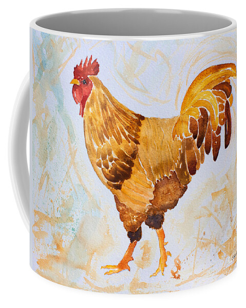 Rooster Coffee Mug featuring the painting Rainy Day Rooster by Barbara McMahon
