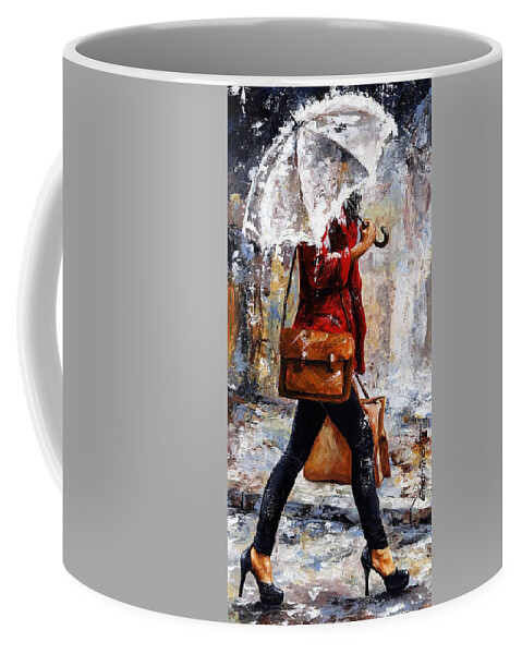 Rain Coffee Mug featuring the painting Rainy day - Woman of New York 17 by Emerico Imre Toth