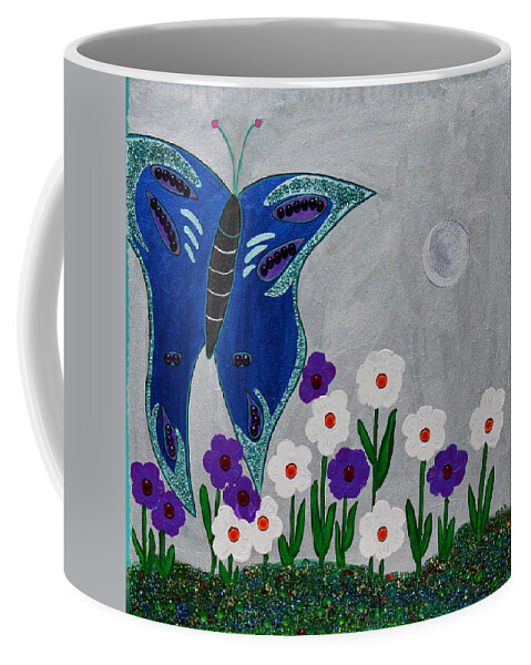 Butterfly Coffee Mug featuring the mixed media Reaching For The Moon by Donna Blackhall