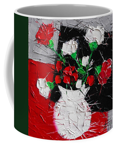 Red And White Carnations Coffee Mug featuring the painting Red And White Carnations by Mona Edulesco