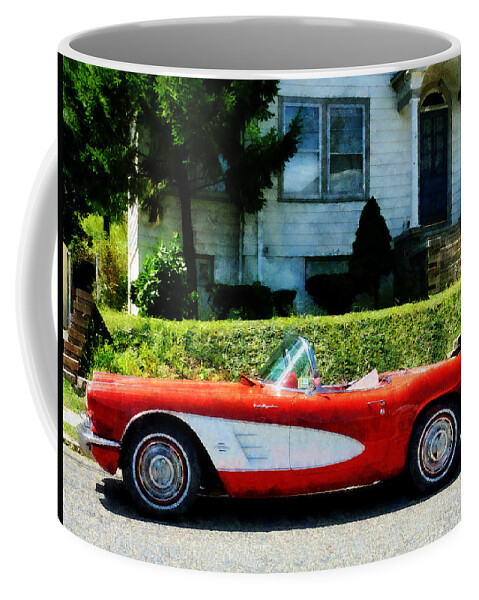 Car Coffee Mug featuring the photograph Red and White Corvette Convertible by Susan Savad