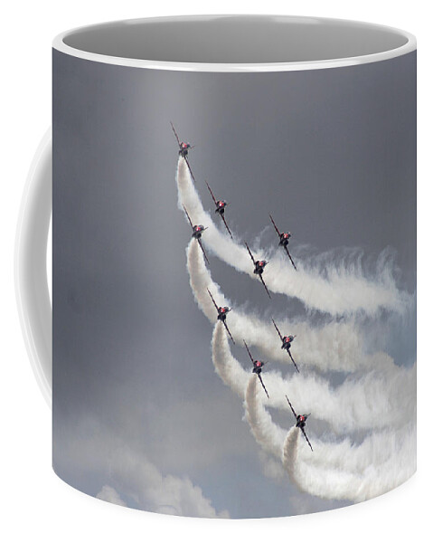Aerobatics Coffee Mug featuring the photograph Red Arrows flying in formation by Steve Ball
