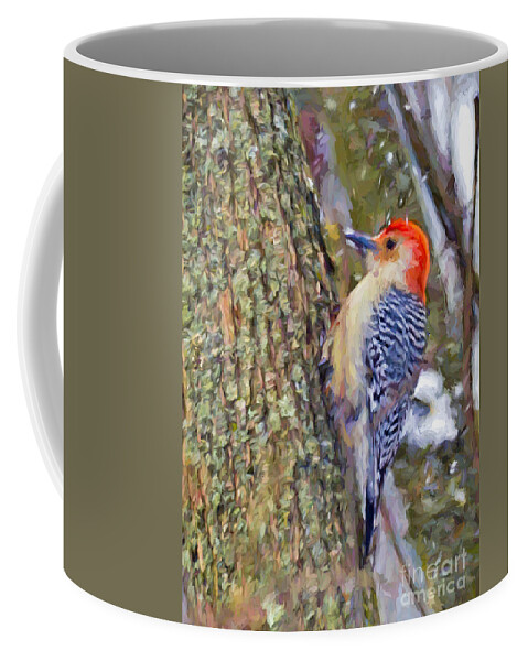 Red-bellied Woodpecker Coffee Mug featuring the photograph Red-bellied Woodpecker As The Snow Falls by Kerri Farley